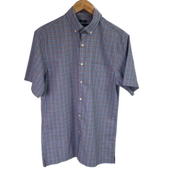 Joseph & Feiss Men's Short Sleeve Non-Iron Blue Plaid Button Down Shirt Size M - Picture 1 of 9